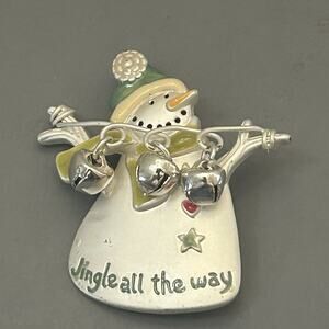 TC Snowman Pin Brooch With Bells Scarf Christmas Jingle All The Way